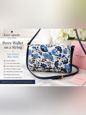Kate Spade Blue Floral Perry Wallet Crossbody